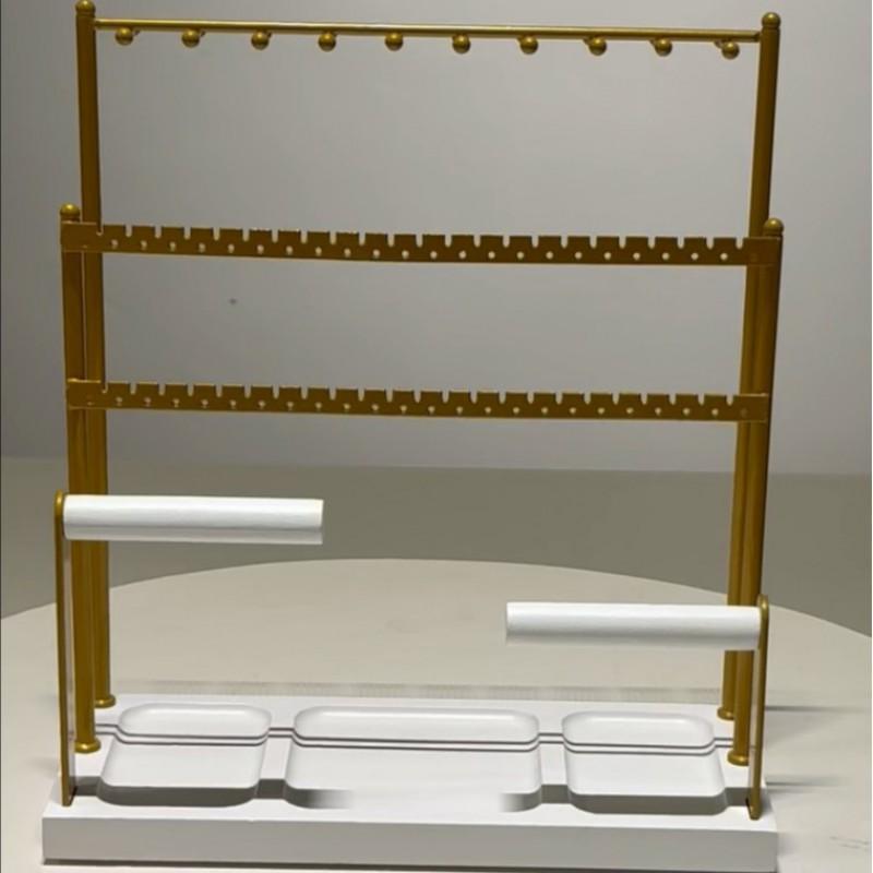 Multi-Functional Jewelry Organizer 3-Tier Metal Desktop Stand Earrings Necklaces Cosmetics