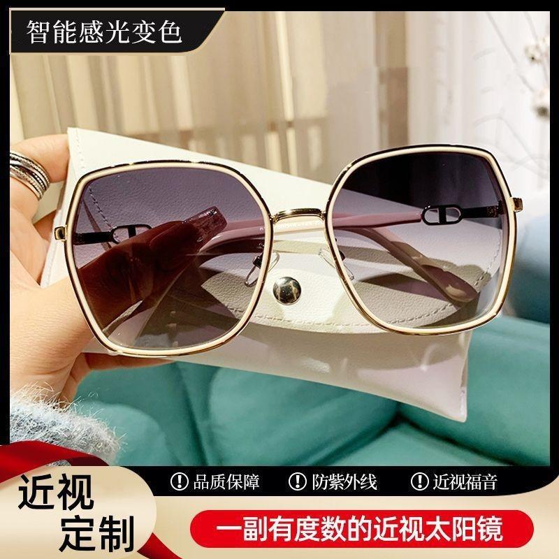 Glitter frame photochromic myopia glasses for women, available with prescription lenses or as plain lenses, suitable for summer use and offering UV