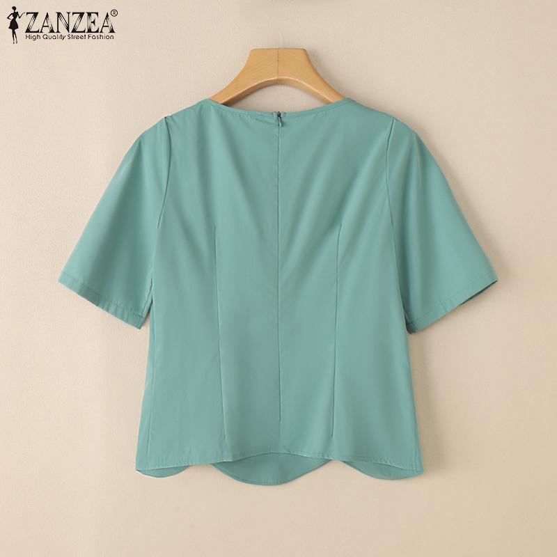 ZANZEA Women V-Neck Summer Short Sleeve Slim Blouse