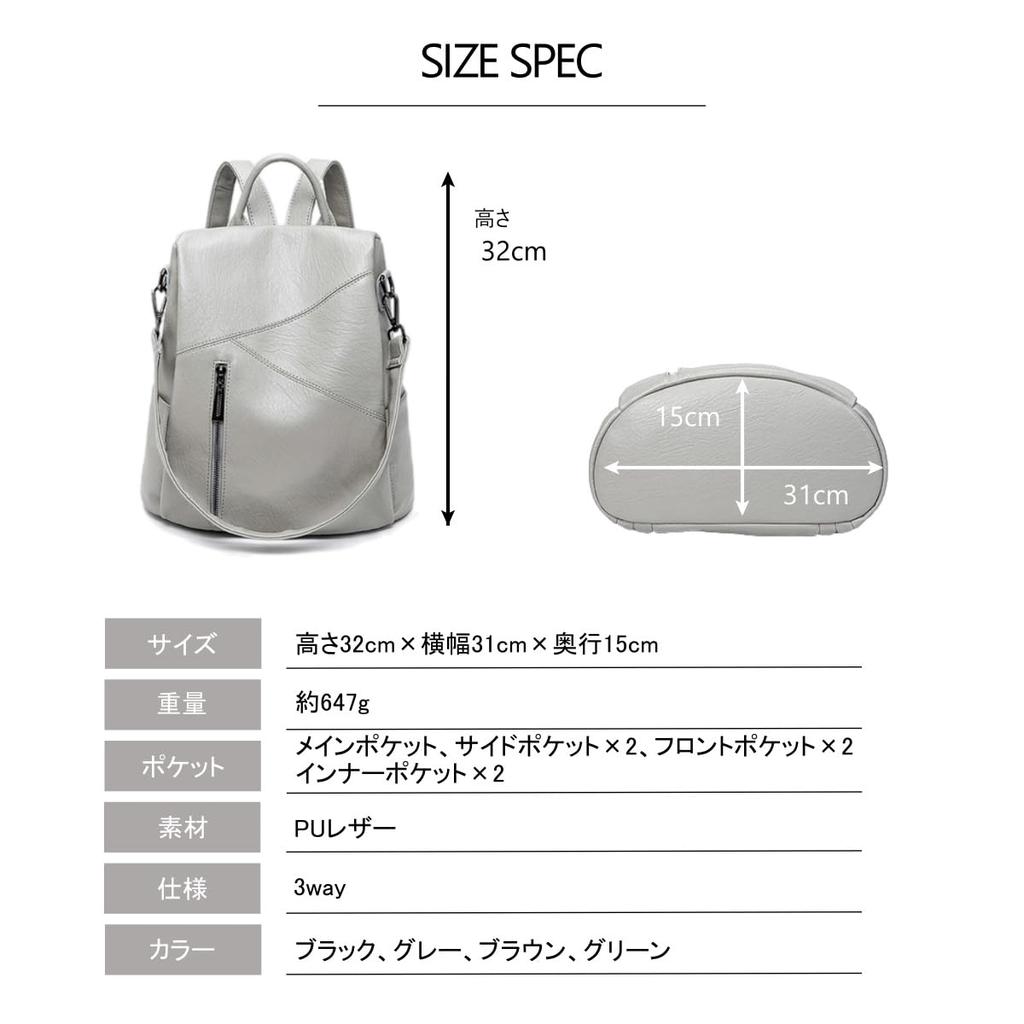 Lopis Stylish Functional PU Leather Shoulder Bag Women's Backpack, Lightweight, Waterproof, Anti-theft, (Brown)