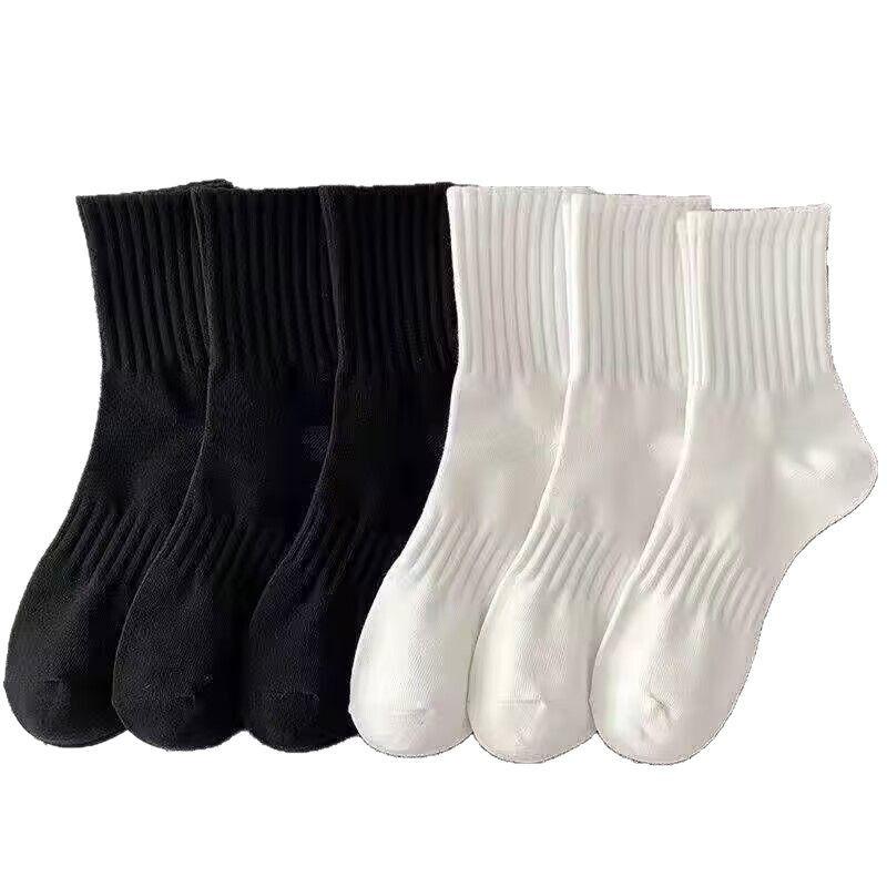 Trendy Unisex Long Tube Socks: Autumn Thin Black/White, Mid-Calf Sports High-Top