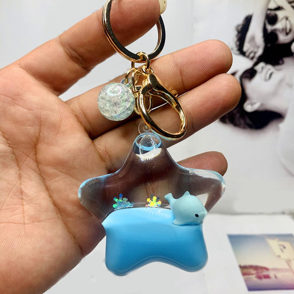 Creative Pentagrams Oil Liquid Quicksand Keychain Cartoon Animals Floating Charm for Car Keys Handmade Bag Pendant