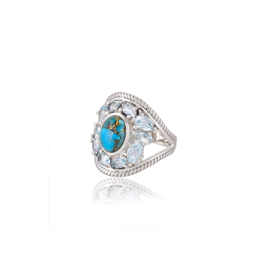 Turquoise & Blue Topaz Ring: 925 Sterling Silver Gemstone Statement