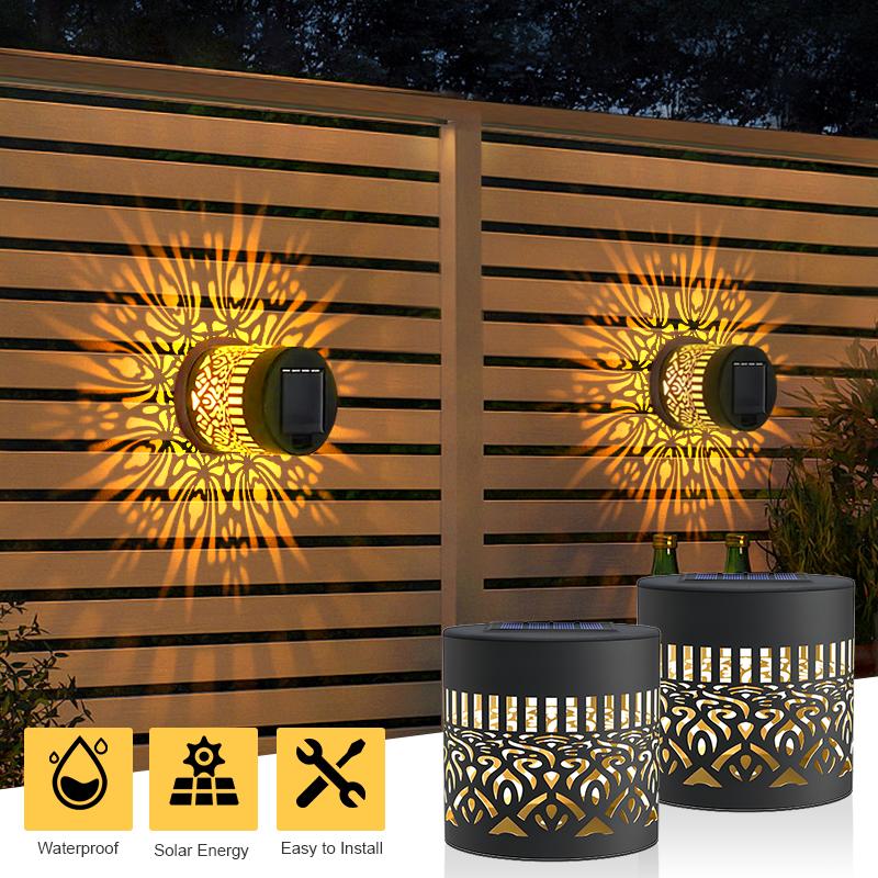 2pcs Solar Wall Lights IP65 Metal Outdoor Wall Theme Fence Lights Garden Backyard Decoration Outdoor Decor Front Door Lantern