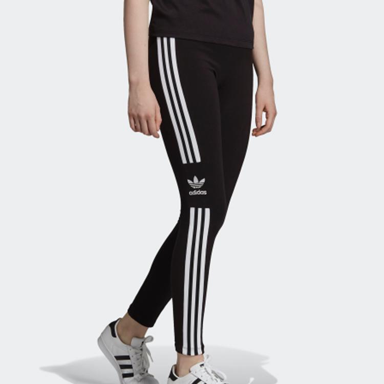 adidas Leggings Sportivi Retro Originali Vita Media Vestibilità Aderente Lunghi Pantaloni Sportivi Lavorati a Maglia Fondo Donna Nero DV2636
