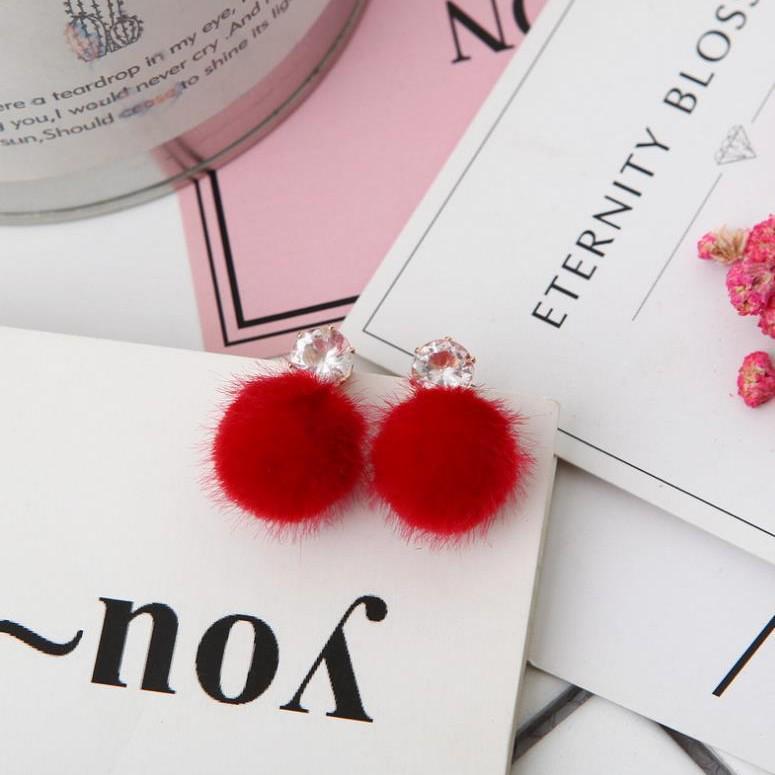 Korean Zirconia Ear Ornaments: Sweet Temperament Fur Ball Dangle Stud Earrings for Women