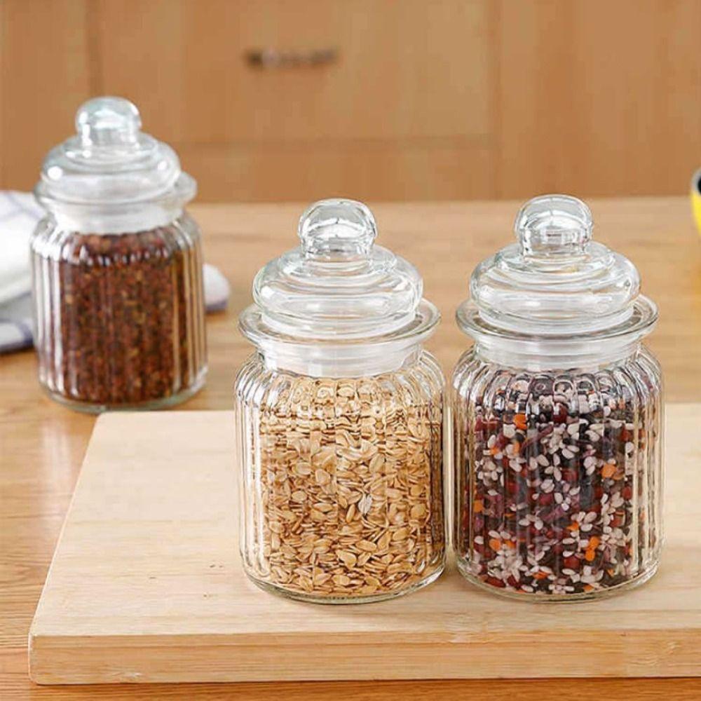 Barattolo di Vetro da Cucina a Strisce Verticali Sigillato con Coperchio Barattolo per Condimenti Alimentari Nuovo Contenitore per Conservare il Tè