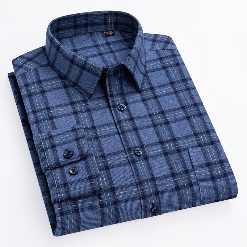 100% Cotton Plaid Shirts for Business Men Long Sleeve Quality Autumn Spring Male Casual