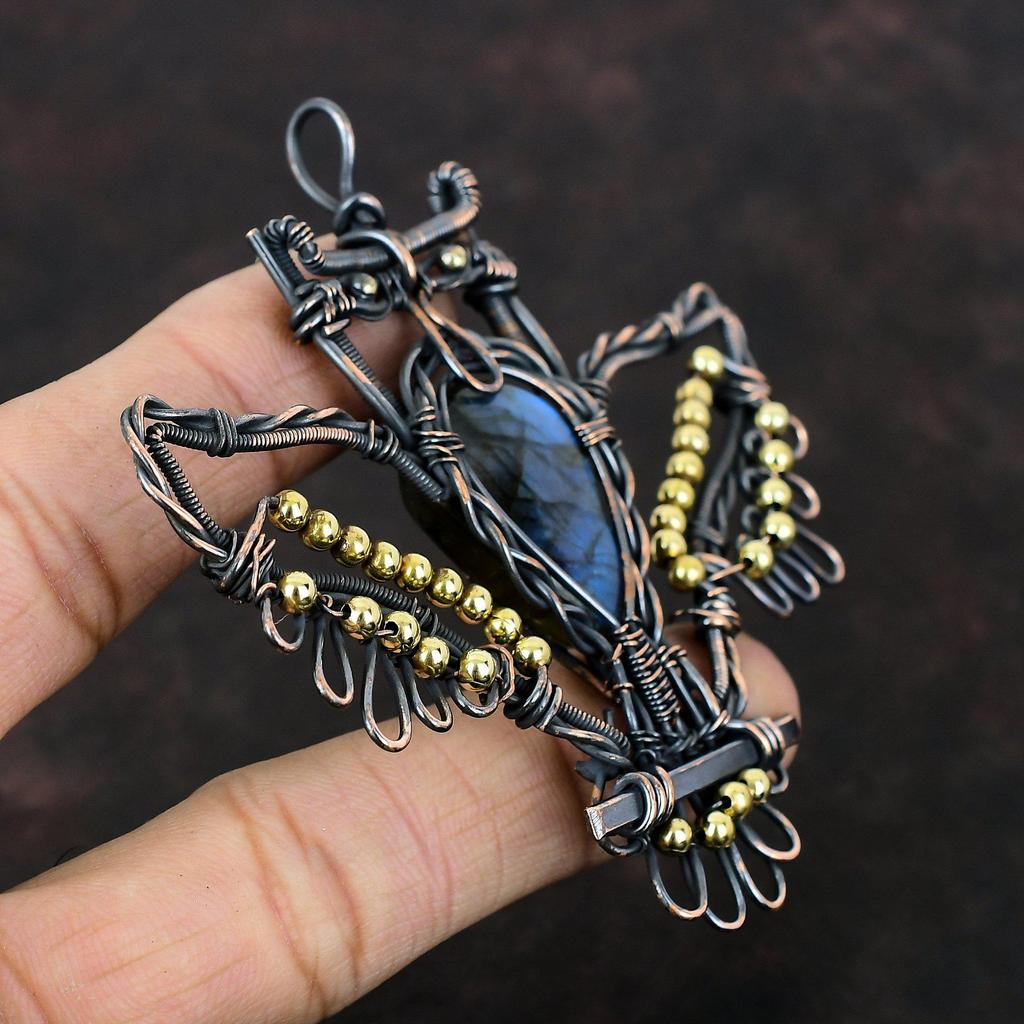 Labradorite Pendant Copper Wire Wrapped Pendant Unique Owl Pendant Handmade Dainty Pendant Copper Wire Jewelry Gemstone Pendant Gift For Mom