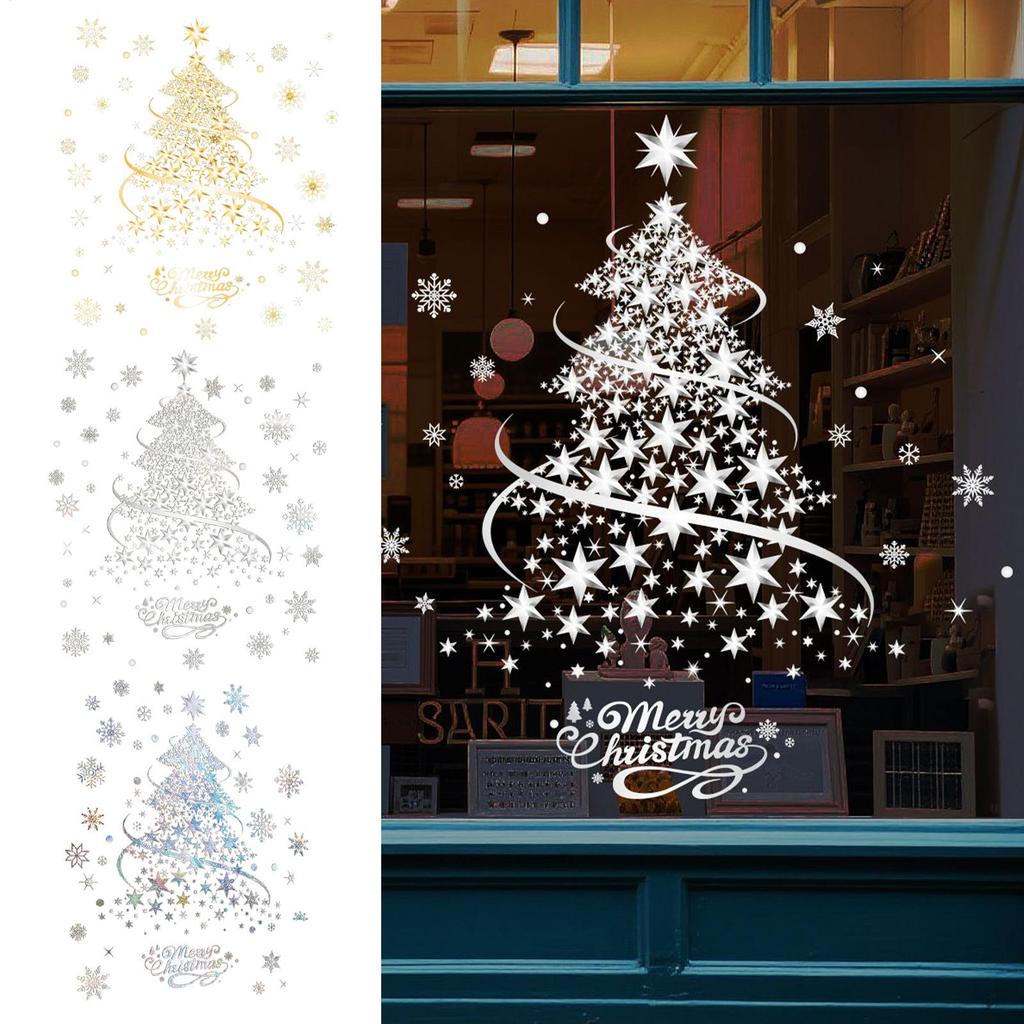 Christmas Decals 2 Sheets Party Decals 13.7 X 19.6 Inch Static Christmas Tree Seasonal Window Clings For Home Party Glass Door