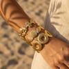 Textured Chunky Seashell Starfish Stainless Steel Bracelet for Women Boho Geometric Cutout Cuff Resort Vacation Jewelry