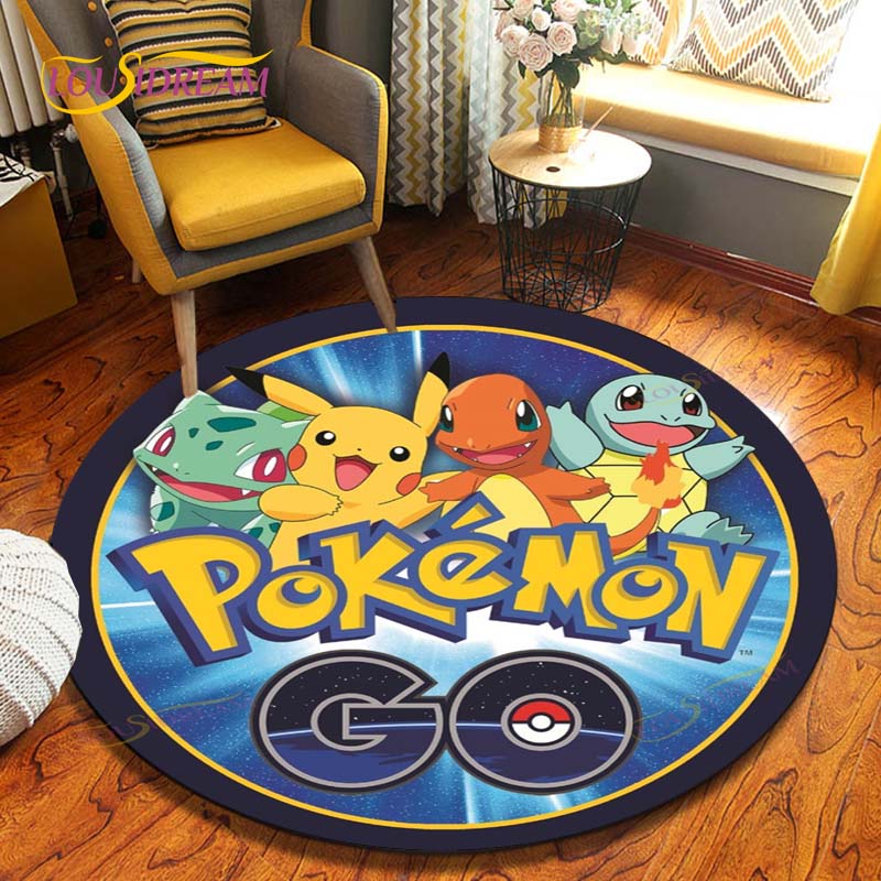 Cartoon Pokemon Runder Teppich Bodenmatte Schlafzimmer Flanell Tierteppich Rutschfeste Baby-Spielmatte Kinderzimmer Dekoration Matten