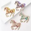 Trendy Enamel Horse Shaped Brooch Rhinestones Embellished Decorative Jewelry for Dresses Jackets Bags