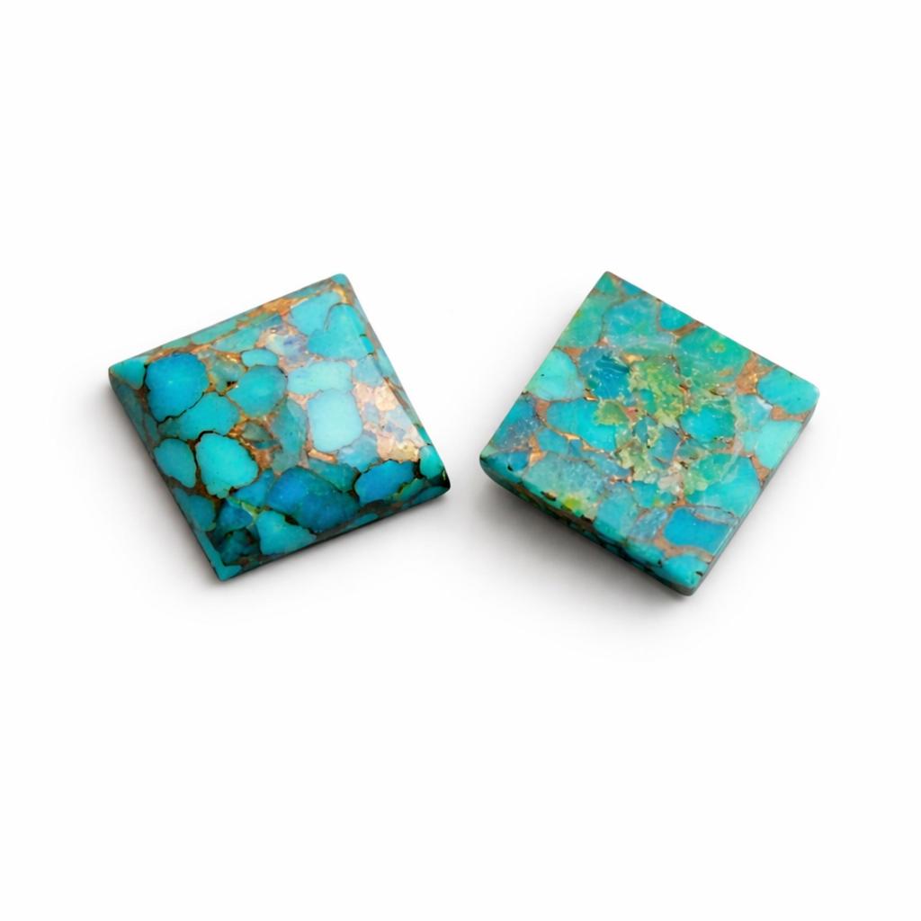 Blue Copper Turquoise Cabochons, Square Flat Back Gemstones for Jewelry Making