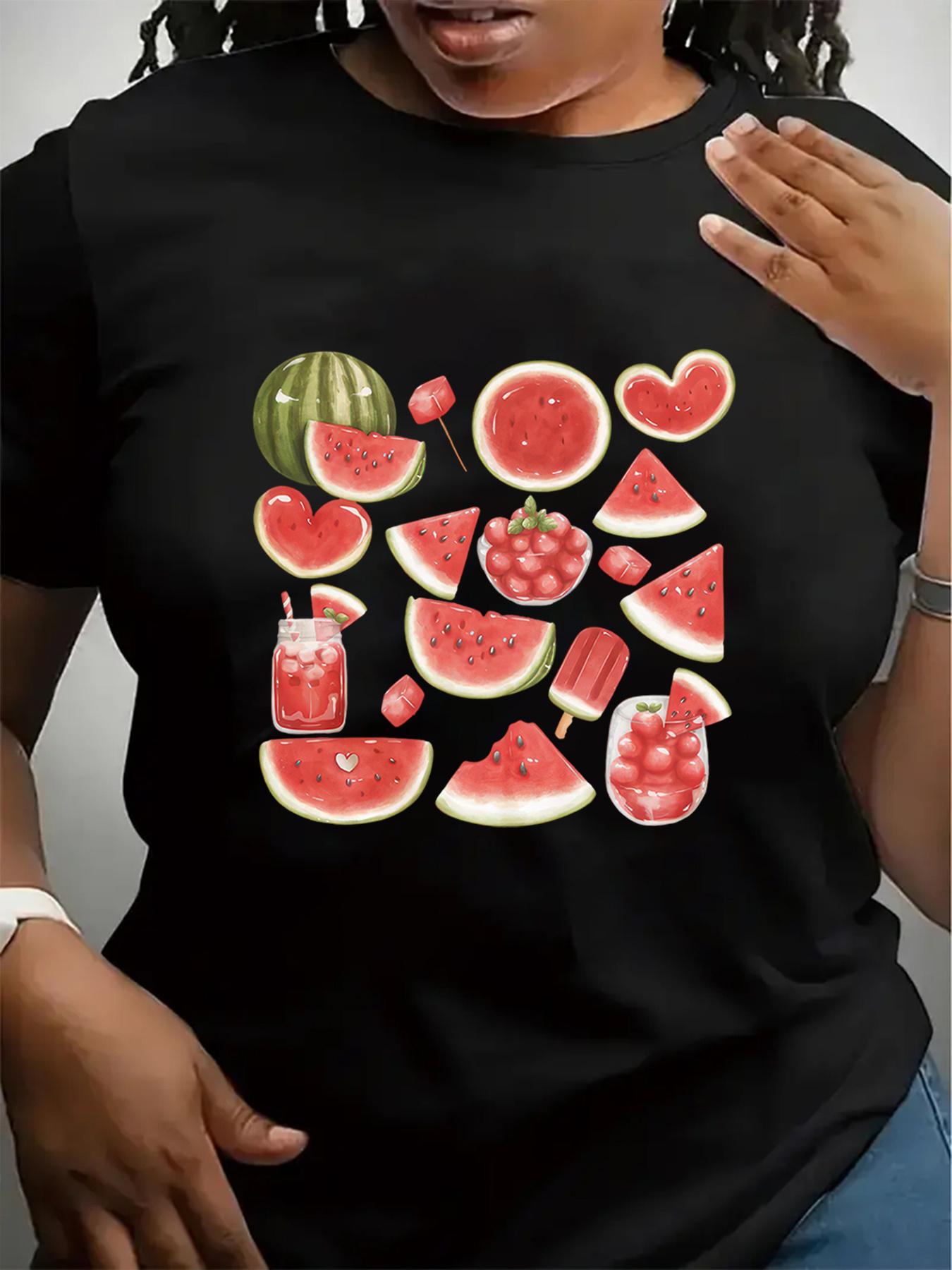 

Watermelon Heart Ice Print Women Short Sleeve Crew Neck Top for Comfortable Clothing Harajuku Short Sleeve Aesthetic Clothes S