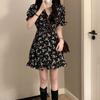Black Floral Dress Looks Thin Summer New Skirt French Waist Lotus Leaf Short Skirt Tie-dye