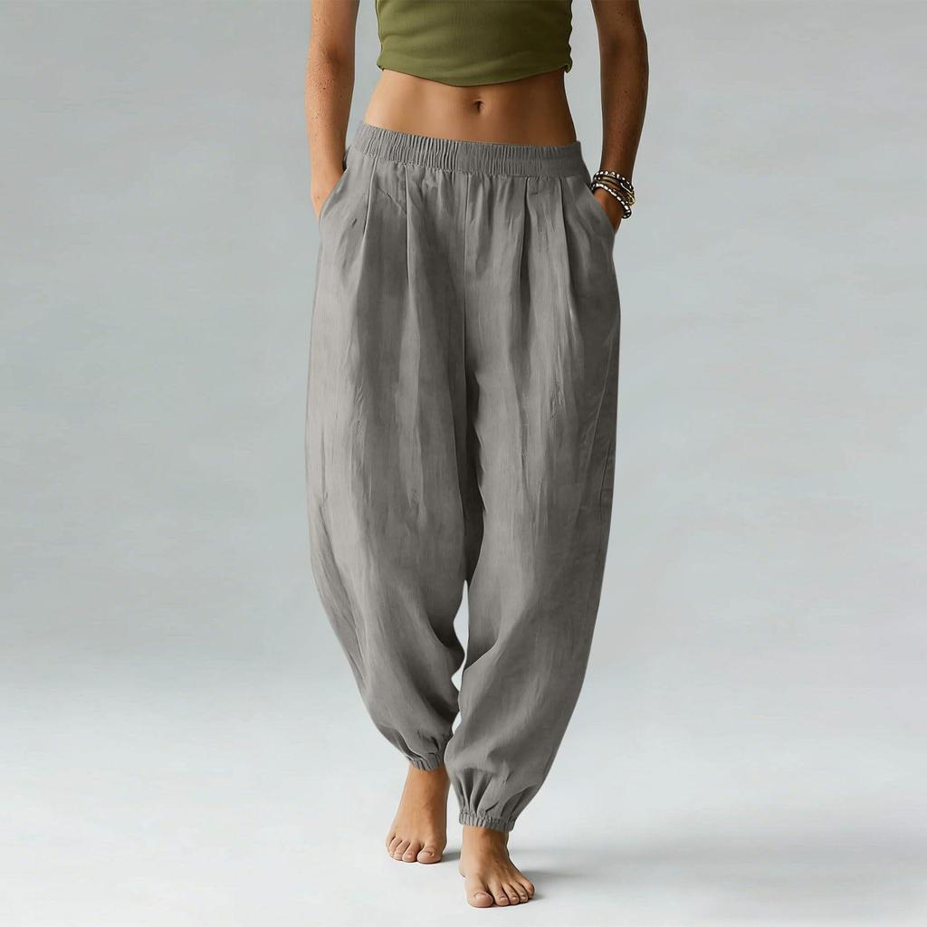 2025 European & American Style Women's High Waist Cotton Linen Wide Leg Yoga Pants