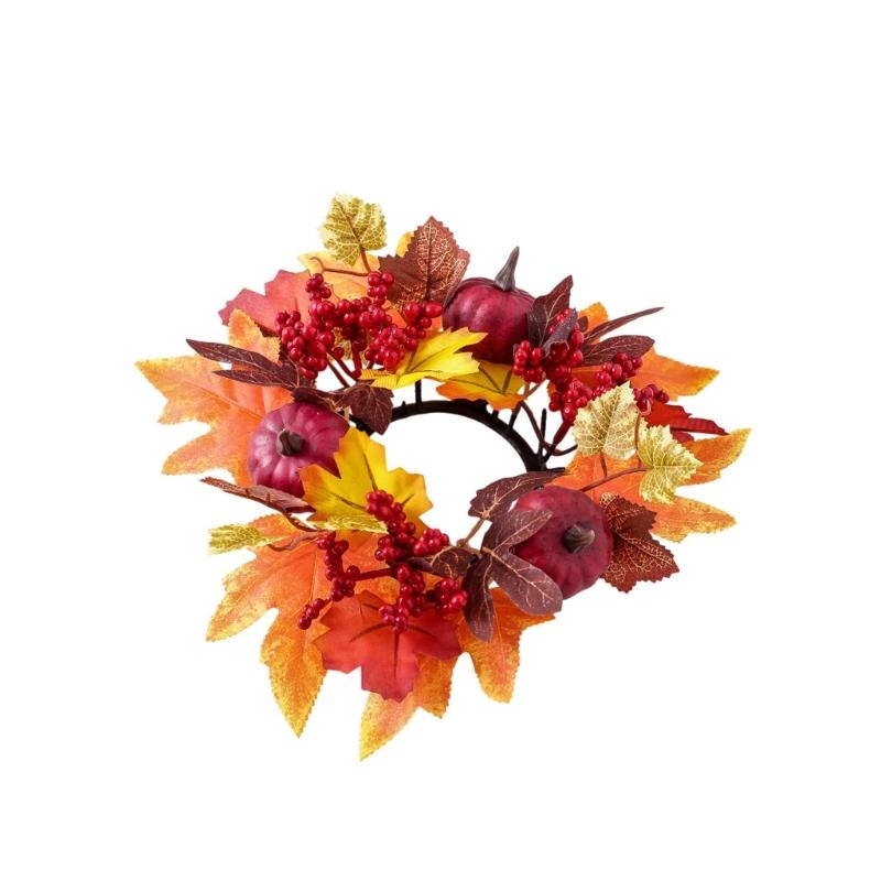 Fall Thanksgiving Table Decorations Vegetable Maple Leaf Candle Circle Safe