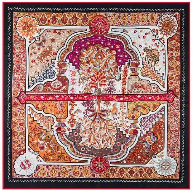 Luxury Brand Shawl 100% Twill Silk Scarf Floral Reflection Square Scarves Print Kerchief Woman Headband Shawl Wraps Hijab