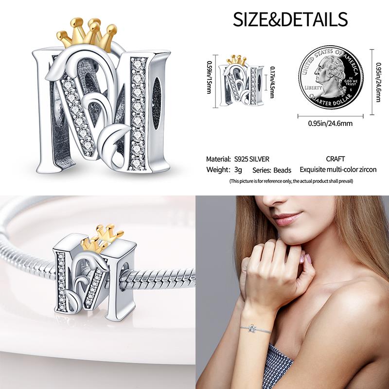 Classic Crown 26 Letters A-Z Copper Charms Fitoriginal Bracelets Diy Jewelry Making For Women Gift