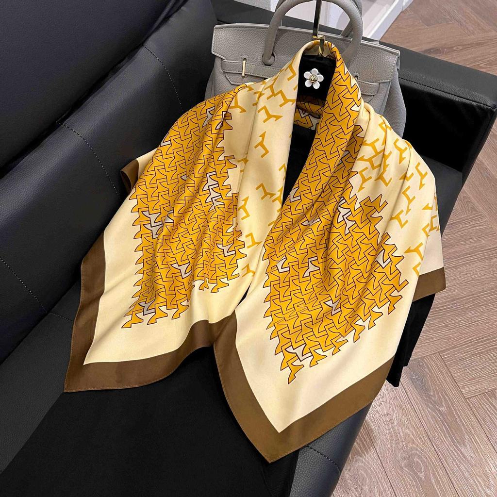 New 91 square scarf silk scarf female alphabet printing four seasons fashion landscape painting retro printing square scarf versatile