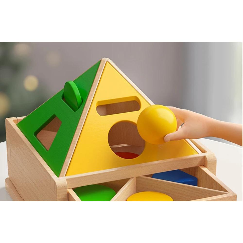 Baby Wooden Permanent Box Montessori Sensory Toy Color Shape Sorting Coin Box Ball Drop Fine Motor Skills Parish Educational Toy