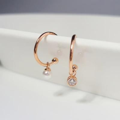 Women's 925 Silver Cubic Pearl Anklet Half-Hook Earrings