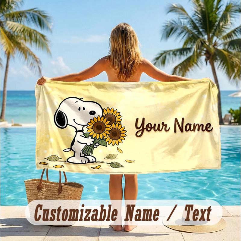 Custom Text Beach Towel, Soft Absorbent Swimming Multi-use TowelSnoopy Peanuts