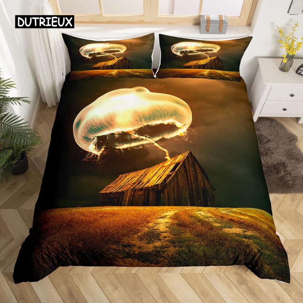 Σετ Παπλωματοθήκης Μέδουσας Μωβ Γαλαξίας Φωτεινό Σετ Κλινοσκεπασμάτων Μέδουσας Σύμπαν και Θαλάσσια Πλάσματα 2/3 τεμ. Κάλυμμα Πάπλωμα για Παιδιά