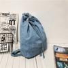 Denim Drawstring Backpack Women's Backpack Letter Embroidery Student Schoolbag