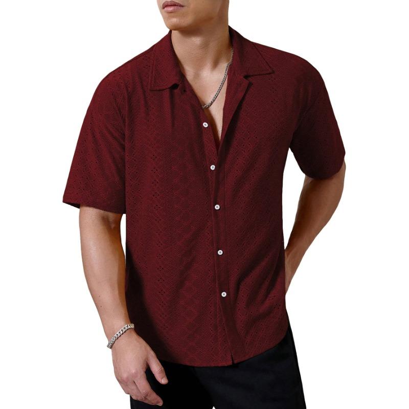 Men's Casual Hollow Out Short Sleeve Shirt with Cuban Collar