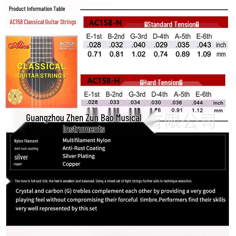 Alice AC158 Silver-Plated Copper Anti-Rust Classical Guitar Strings
