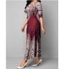 European & American V-Neck Retro Print Long Sleeve Maxi Dress - Spring & Autumn Women's Fashion