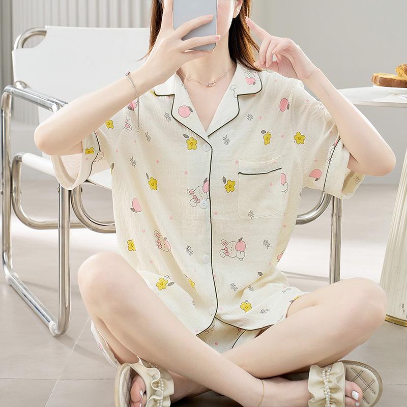 Summer fashion high-end pajamas printed short-sleeved shirts pajamas are comfortable and can be worn at home