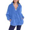 Women Long Sleeve Zipper Neck Plush Pullover