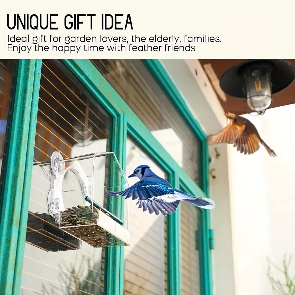 Acrylic Birdhouse Clear Glass Window Hanging Birds Squirrel Feeder Wild Animal Seed Peanut Tray with Drain Holes Strong Suction
