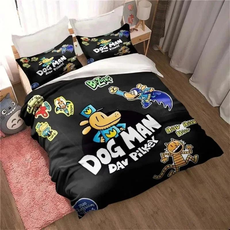 DOG MAN Set Biancheria da Letto con Fantasia Cartone Animato Carino Set Copripiumino Singolo Matrimoniale Letto King Size Set Biancheria da Letto per Camera da Letto di Ragazzi Adulti Lenzuolo Anime