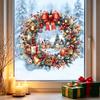 Indoor Outdoor Holiday Ornaments Watercolor Christmas Wreath Static Window Cling, Reusable Xmas Sticker with Red Bow Seasonal Home Decor Winter