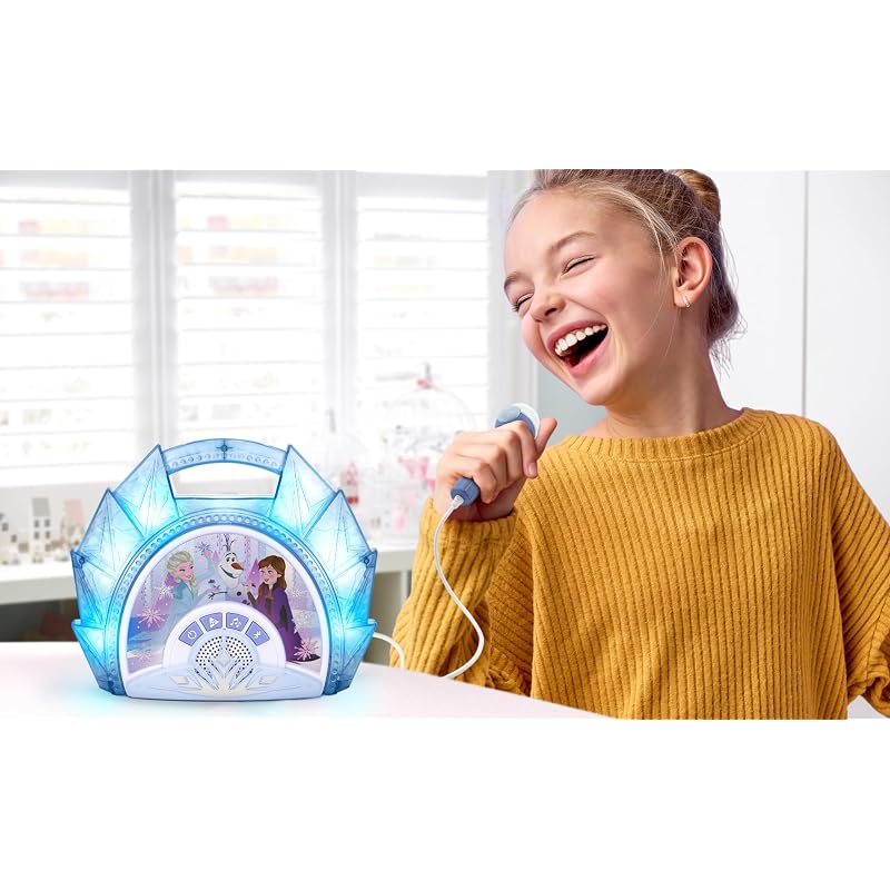 eKids (E-Kids) Girls' Portable Large Stereo Speaker with Microphone, featuring songs from the movie "Frozen". A toy karaoke machine with flashlight,