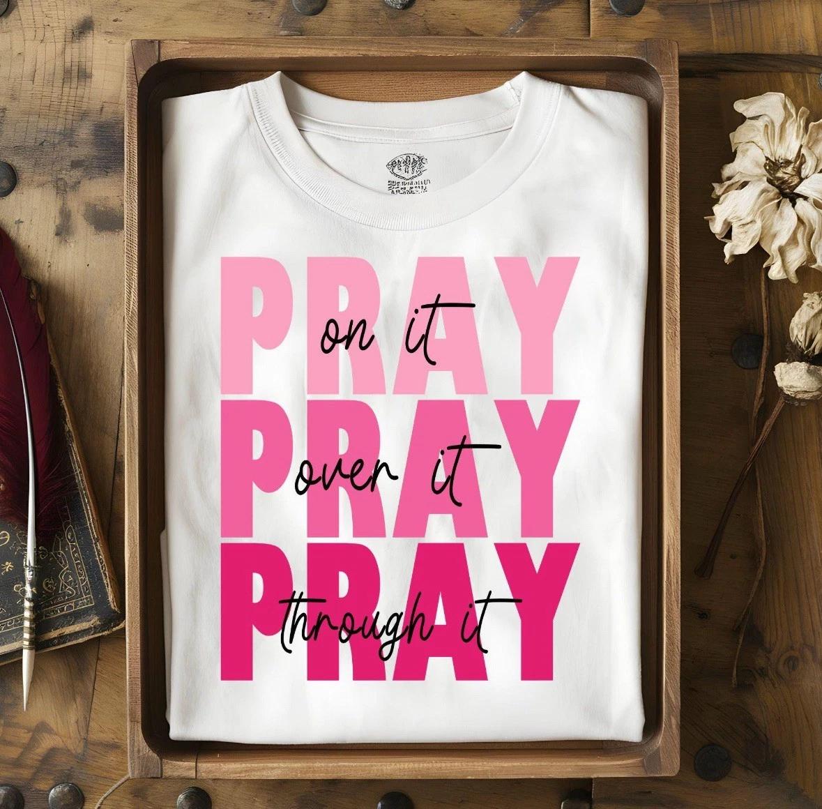 

Pray On It Pray Over It Religious Graphic 100% Cotton T-shirt Mens Tees Top Top Blouse 3XL