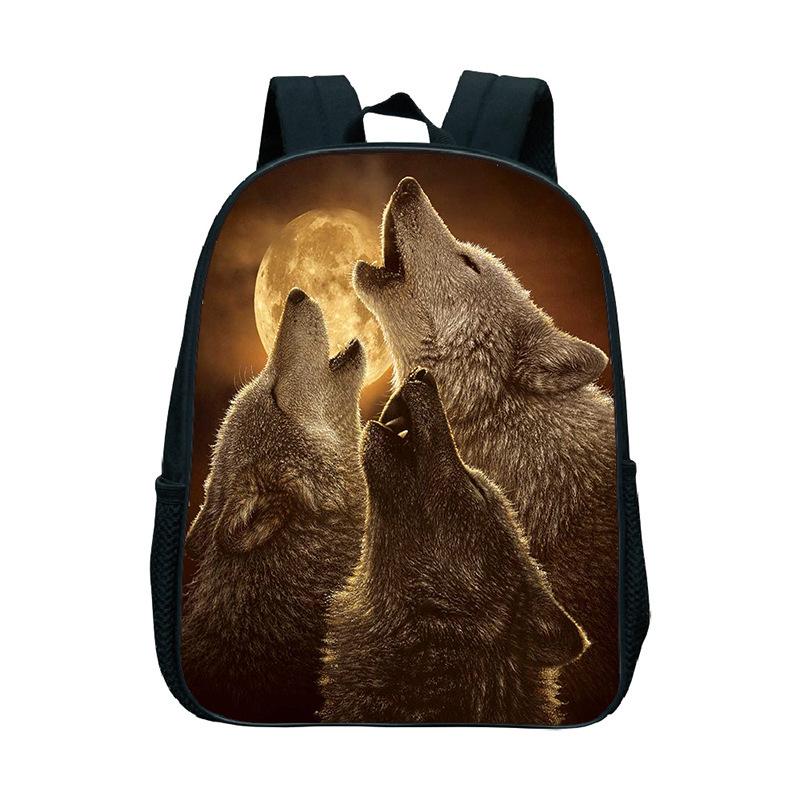 Animal Wolf Pattern Printed Backpack for Primary and Secondary School Students, Large Capacity Backpack