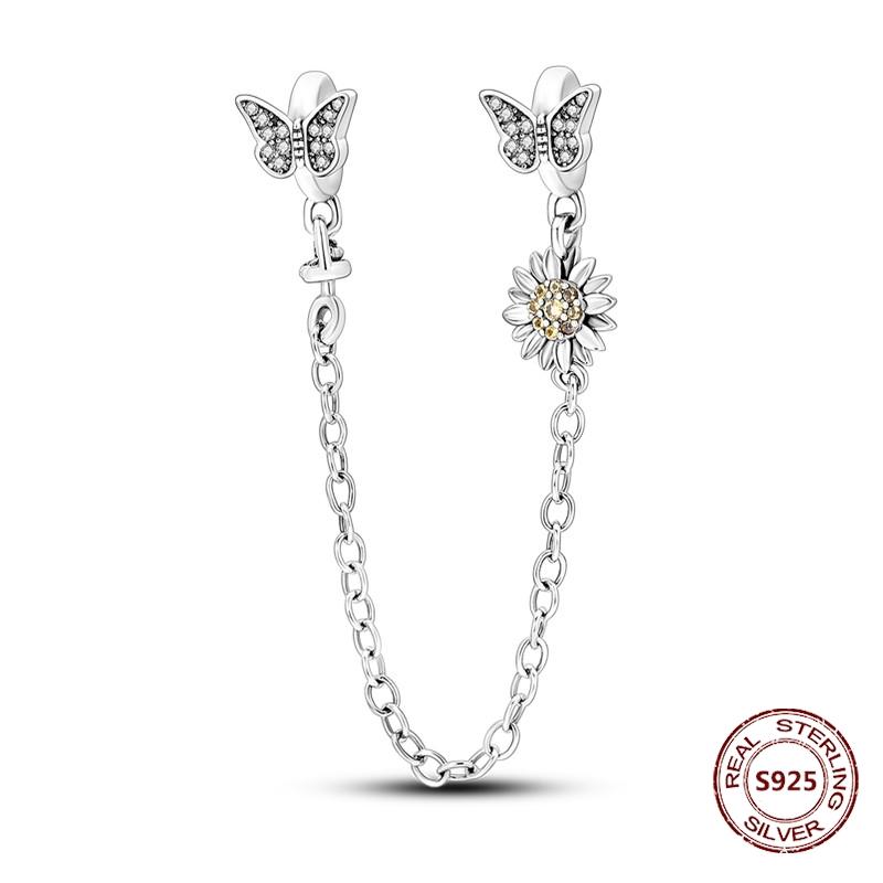 Butterfly Charm copper Authentic Pink Blue Zircon Fly Butterflies Safety Chain Clip Charm Bead Charms Compatible With Bracelets Do It Yourself Jewelle