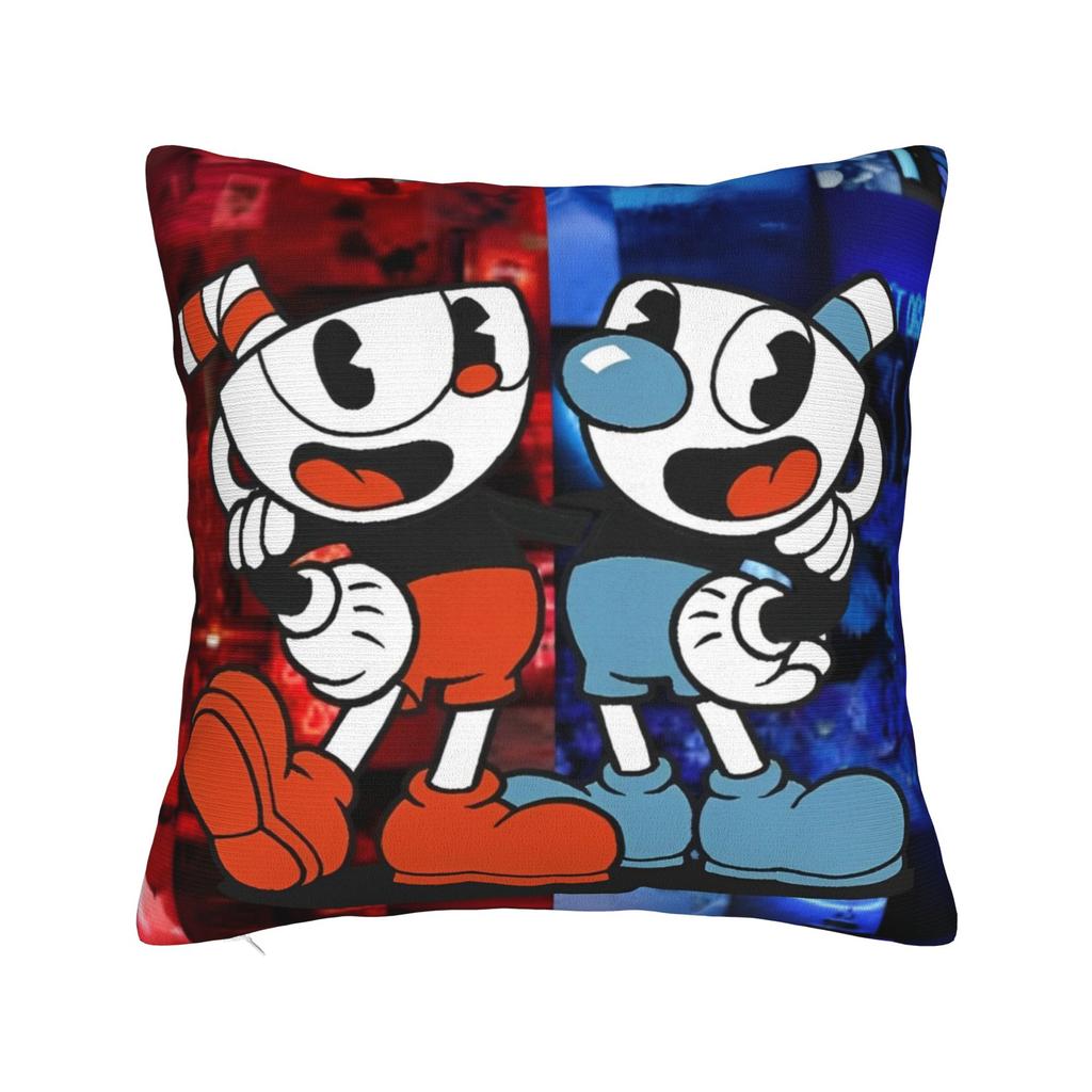Cupheads And Mugman Square Pillow Covers Polyester Couch Great Retro Game Cushion Case Cool Home Decoration Pillow Cover