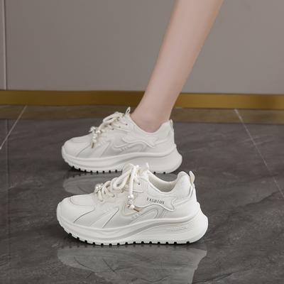 CRLAYDK 2024 New Fashion Women's Platform Chunky Sneakers Lace Up Walking Mesh Leather Shoes Workout Casual Tennis for Lady