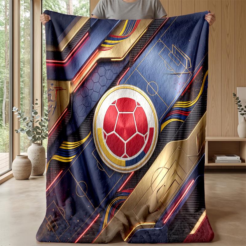 Colombia Football Printed Flannel Blanket Skin Friendly Warm Decorative Throw for Indoor Couch Bed Daily Use