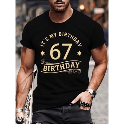 Men's 67 T-Shirt - Casual Crew Neck Short Sleeve T-Shirt, for Summer and Outdoor Activities ,Birthday Party Apparel