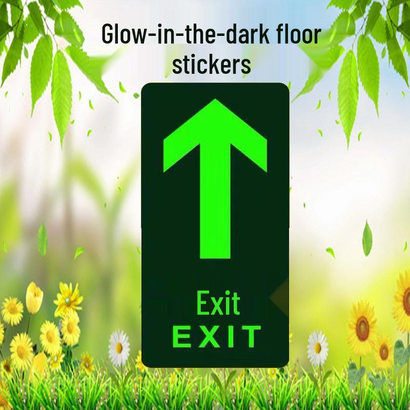 Safety Exit PVC Luminous Floor Sticker - Caution Slippery Steps & Fire Sign