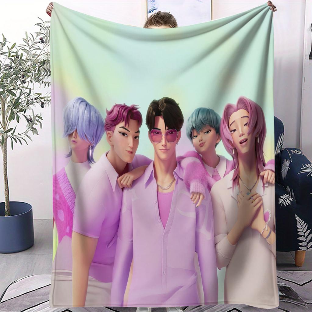 Kpop Demon Hunters Saja Boys Mystery Deken Super Warm Zacht Patroon Pluche Worpdeken Voor Meisjes Jongens Flanellen Deken