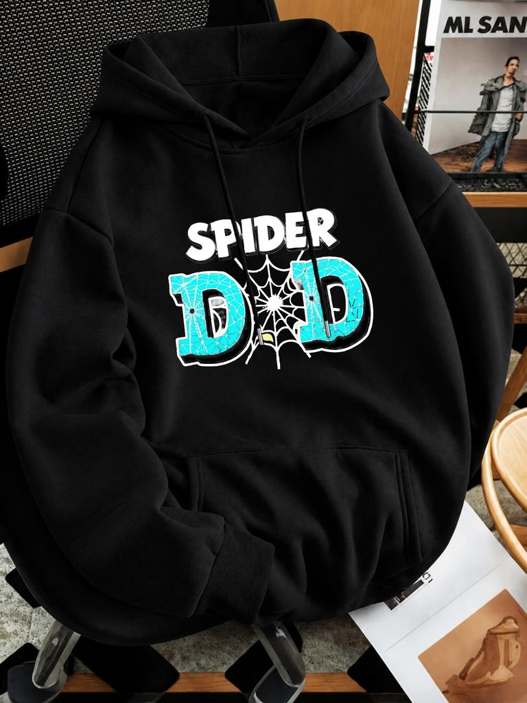 unisex Hoodie, Father's Day, Spider Dad Web Graphic, Pullover Sweatshirt, Casual Streetwear, Autumn Winter Daily Wear, Kangaroo Pocket Drawstring Hood