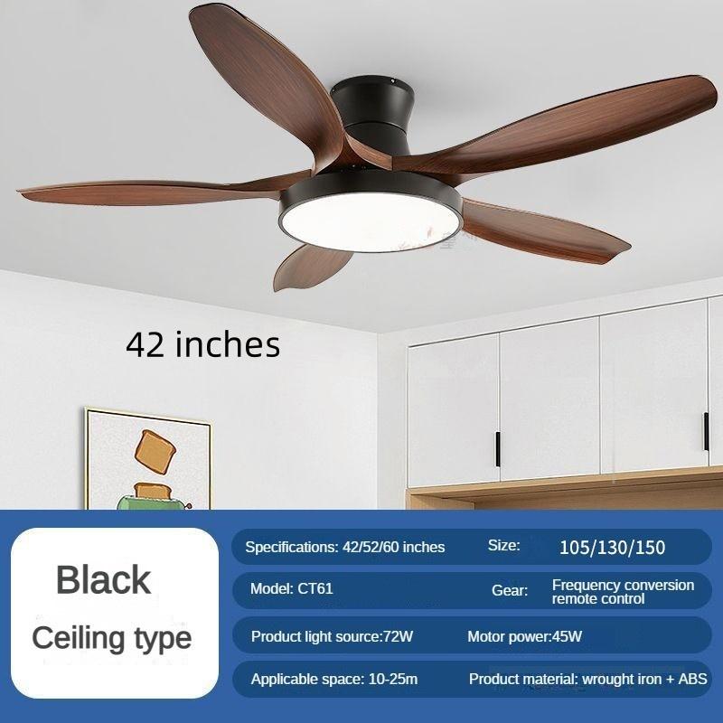 

42/52/60-inch Nordic Big Five Leaf Ceiling Fan LampFull Spectrum Restaurant Fan Light Variable Frequency Household LED Electric Ceiling Fan Light Black+Walnut (B)